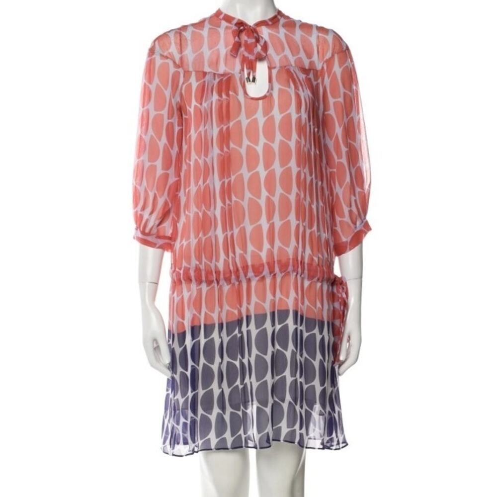Diane Von Furstenburg Women’s sz 4 Coral and Navy Geometric Flowy Shift Dress